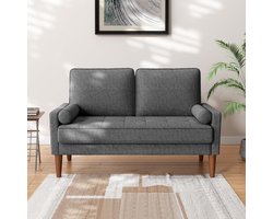 Zitbank 2-zits - Donkergrijs Linnen - Compacte Bank met Kussens en Armleuningen - Comfortabele Sofa voor Woonkamer, Kantoor of Appartement - 121x77x87 cm