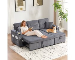 Zitbank - 212,5x136x86 cm - Antraciet - Corduroy - Modulaire Bank - Met Opbergruimte