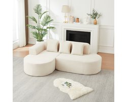 Zitbank - 220x155x70 cm - Beige - Corduroy - Modulaire Bank - Geen Montage - Met Chaise Longue
