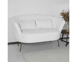 Zitbank Belle 2 zits teddy wit bankstel 135cm stof incl. 2 kussens bank zetel