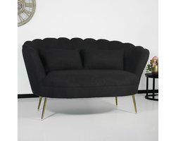 Zitbank Belle 2 zits teddy zwart bankstel 135cm stof incl. 2 kussens bank zetel