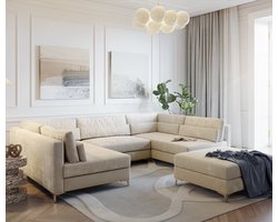 Zitbank Elio 300x185 cm beige met hocker woonlandschap