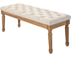 Zitbank, Gestoffeerde Bank Met Linnenlook, Houten Poten, Bedbank Voor Slaapkamer, Woonkamer, Hal, 120 X 41 X 48 Cm, Crème