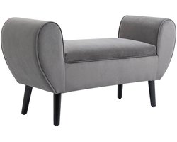 Zitbank Grijs Moderne Kistbank Met Opslagruimte Van Fluweelachtig Polyester En Rubberhout Met Armleuningen 118x42x66cm Voor Hal En Woonkamer