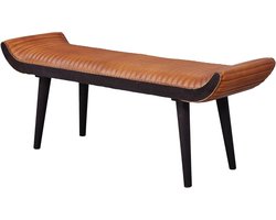 Zitbank Leer - Hal Bank - Entree Decoratie - Massief Hout - 125 cm - Bruin