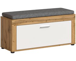 Zitbank met kussen - Opbergbank voor 4 paar schoenen - In hoogglans grijs