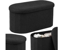 Zitbank met opbergruimte - 38x76x38 cm - teddy - zwart