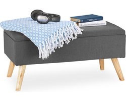 zitbank met opbergruimte - 39,5 x 79,5 x 39,5 cm - kussen - houten poten - halbank - lichtgrijs
