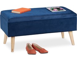 zitbank met opbergruimte - 40 l - houten poten - met deksel - halbank - donkerblauw