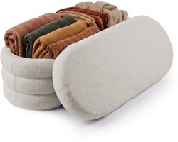 Zitbank met opbergruimte - 42x110x45 cm - teddy - crème