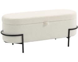 Zitbank met opbergruimte 69 liter - Stalen poten - Polyester fleece - 114,5 x 40 x 48 cm - Zitten en opbergen - Voor hal en slaapkamer crèmewit