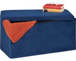 zitbank met opbergruimte - 80 liter - fluweel - 38 x 77 x 39 cm - blauw