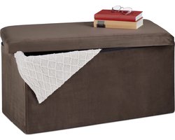 zitbank met opbergruimte - 80 liter - fluweel - 38 x 77 x 39 cm - bruin
