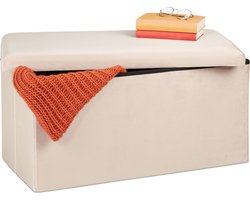 zitbank met opbergruimte - 80 liter - fluweel - 38 x 77 x 39 cm - crème