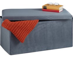 zitbank met opbergruimte - 80 liter - fluweel - 38 x 77 x 39 cm - donkergrijs