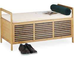 zitbank met opbergruimte - bamboe - met zitkussen - 50 x 93 x 48 cm - halbankje
