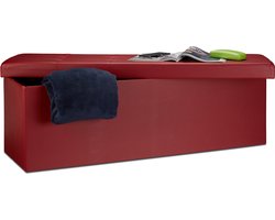 zitbank met opbergruimte - deksel - opvouwbaar - 38 x 114 x 38 cm - halbank - donkerrood