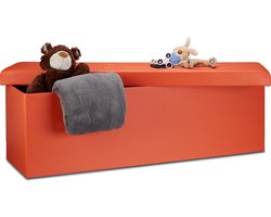 zitbank met opbergruimte - deksel - opvouwbaar - 38 x 114 x 38 cm - halbank - oranje