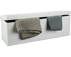 zitbank met opbergruimte - deksel - opvouwbaar - 38 x 114 x 38 cm - halbank - wit
