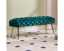 Zitbank met Opbergruimte – Fluwelen Bank Groen 120 cm – Luxe Geweven Design met Gouden Metalen Poten – Slaapkamerbank, Halbank, Zitkist & Bedbank – Merk YesDeals