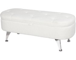 Zitbank Met Opbergruimte, Gestoffeerde Bank Met Deksel, Bedbank Met Teddyfluweel Look, Voor Hal Slaapkamer Woonkamer, Metalen Frame 114 X 47 X 46,5 Cm Wit