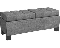 Zitbank Met Opbergruimte, Gestoffeerde Bank Met Linnenlook, Gepolsterde Opbergdoos Tot 180kg Belastbaar, Voor Gang, Slaapkamer, Woonkamer, 116x41x47 Cm, Grijs