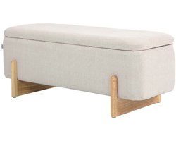Zitbank Met Opbergruimte, Gestoffeerde Bank Met Linnenlook, Houten Poten, Bedbank Met Veiligheidsscharnieren Voor Woonkamer, Slaapkamer, Gang