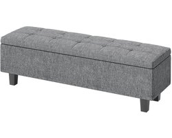 Zitbank Met Opbergruimte, Gestoffeerde Bank Met Linnenlook, Houten Poten, Moderne Bedbank Voor Hal, Slaapkamer, Woonkamer, 138 X 40 X 45 Cm, Donkergrijs