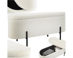 Zitbank met Opbergruimte - Gestoffeerde Zitkist in Scandi-stijl - Bouclé-stof - 97x36x42cm - Cremewit