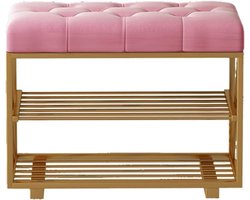 Zitbank met Opbergruimte - Halbank Schoenen - Schoenen Wisselen - Met Comfortabel Kussen - 60 cm Breed - Roze