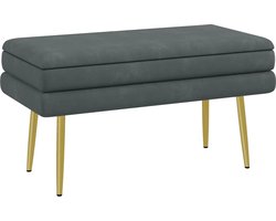 Zitbank Met Opbergruimte - Hocker - Opbergbank - Bank met Armleuningen - Halbankje - Opklapbaar Deksel - Zachte Zitting - 9,5 cm x 37,5 cm x 43 cm - Donkergrijs