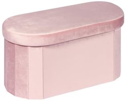 Zitbank met opbergruimte, inklapbare zitkist, opbergdoos, voetenbank, ovaal, voor hal, woonkamer en slaapkamer, roze, 76 x 38 x 38 cm