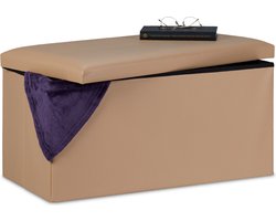 zitbank met opbergruimte - kunstleer - opvouwbaar - 84 l - slaapkamer - halbank - beige