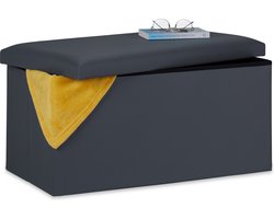 zitbank met opbergruimte - kunstleer - opvouwbaar - 84 l - slaapkamer - halbank - donkergrijs