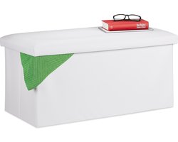 zitbank met opbergruimte - kunstleer - opvouwbaar - 84 l - slaapkamer - halbank - wit