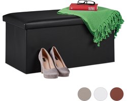 zitbank met opbergruimte - kunstleer - opvouwbaar - 84 l - slaapkamer - halbank - zwart