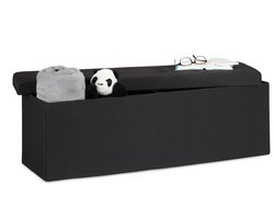 Zitbank met opbergruimte - linnen - 140 l - halbank - zwart