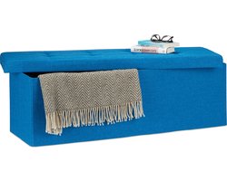 zitbank met opbergruimte - linnen - 140 liter - 38x114x38 cm - halbank - blauw