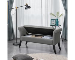 Zitbank met opbergruimte, opbergbox, zitkruk opvouwbaar, zitkist met armleuningen, max. belastbaarheid 300 kg, stoffen bekleding, zithoogte 46 cm, lichtgrijs