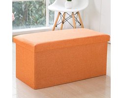 Zitbank met Opbergruimte - Opbergkisten - Kist met Deksel - Opvouwbaar Zitmeubel - Ruimtebesparend Zitbank - 110L Inhoud - Stabiel tot 300 kg - Slaapkamer en Hal Bank - Oranje - 76 x 38 x 38 cm