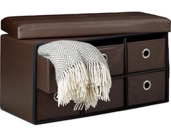 zitbank met opbergruimte - opvouwbaar - 6 lades - 38x76x38 cm - halbank - bruin