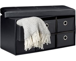 zitbank met opbergruimte - opvouwbaar - 6 lades - 38x76x38 cm - halbank - zwart