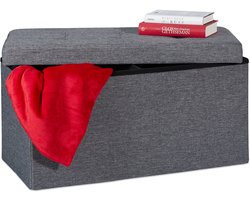 zitbank met opbergruimte - opvouwbaar - 84 l - halbank - slaapkamer - donkergrijs