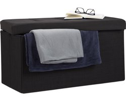 zitbank met opbergruimte - opvouwbaar - linnen - tot 300 kg - deksel - 85 l - zwart