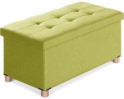 Zitbank met opbergruimte, opvouwbare zitkist, zitkruk met deksel, zitkube voetsteun, groen, 76 x 38 x 40 cm