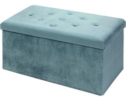 Zitbank met opbergruimte, opvouwbare zitkruk kist opbergdoos van fluweel, 76 x 38 x 38 cm (groen)