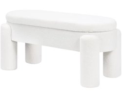 Zitbank Met Opbergruimte – Teddy Stof – Schoenenbank – 114 × 53 × 47 Cm – Belastbaar Tot 250 Kg – Wit