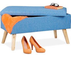 zitbank met opbergruimte - zachte halbank - modern - houten poten - stof - 39x77x39 cm - blauw