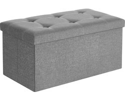 Zitbank met opbergruimte - Zitkist - Zitkruk - Opberg poef - Opvouwbaar - 76 x 38 x 38 cm - Lichtgrijs