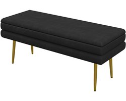 Zitbank Polsterbank Met Opbergruimte 100x37,5x42cm Fluwelen Bekleding Zwart Met Stalen Poten Bettbank Schoenenbank Voor Woonkamer Slaapkamer Comfortabel Duurzaam Multifunctioneel